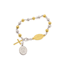 ESBL 8987:2-Tone Rosary Bracelet w/ Blessed Mary & Cross Charm (6.5