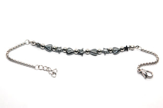 ESBL 8997:  8-Bead S/S Ball Blet w/ 4 Heart & Star Hematite Beads (7