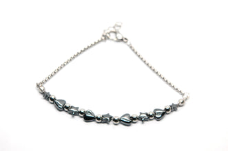 ESBL 8997:  8-Bead S/S Ball Blet w/ 4 Heart & Star Hematite Beads (7
