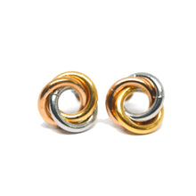 ESE 9205: Tri-Color Knot Stud Earrings (SS,YG,RG)