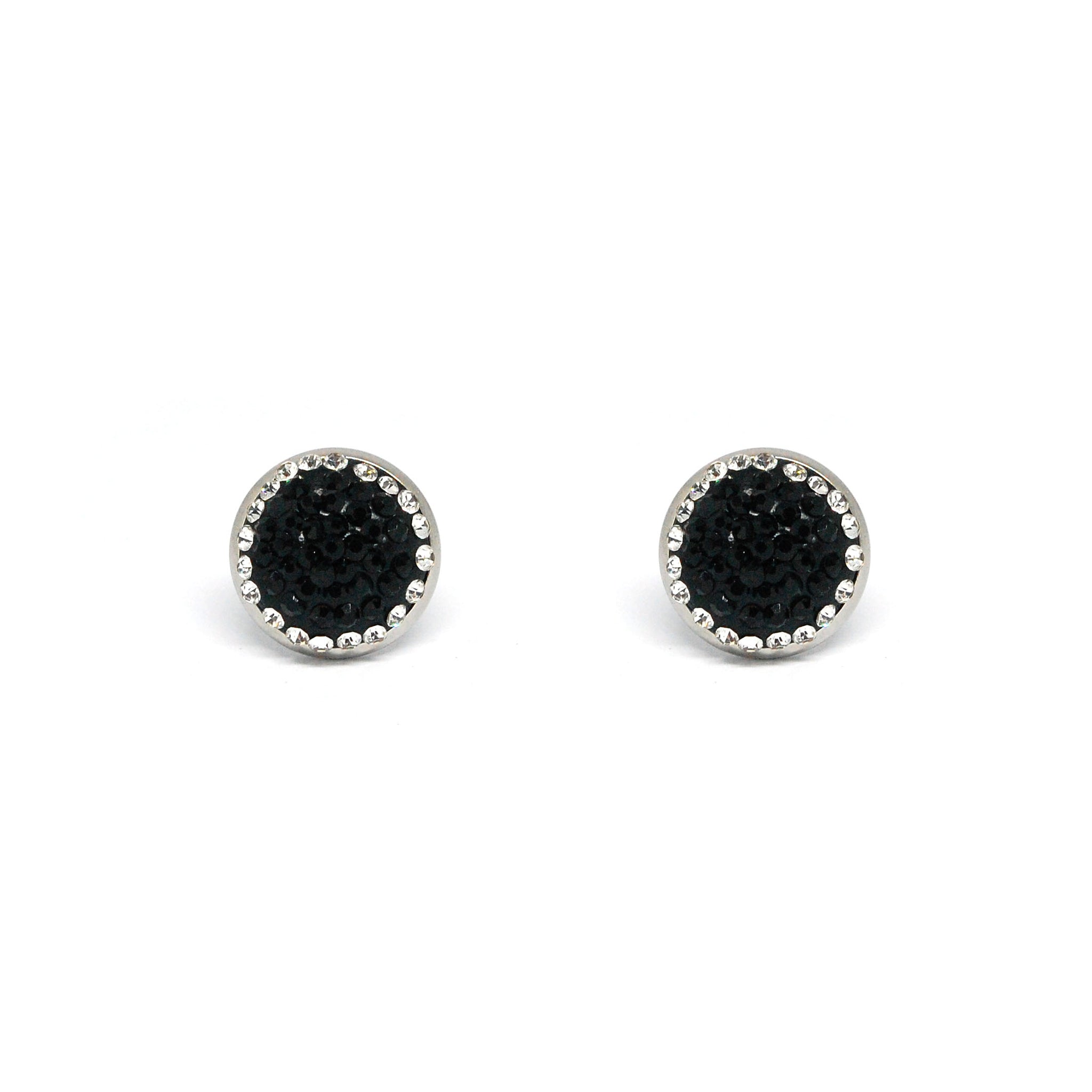 ESE 7859: 12mm Black Cz-Studded Earrings w/ White Halo