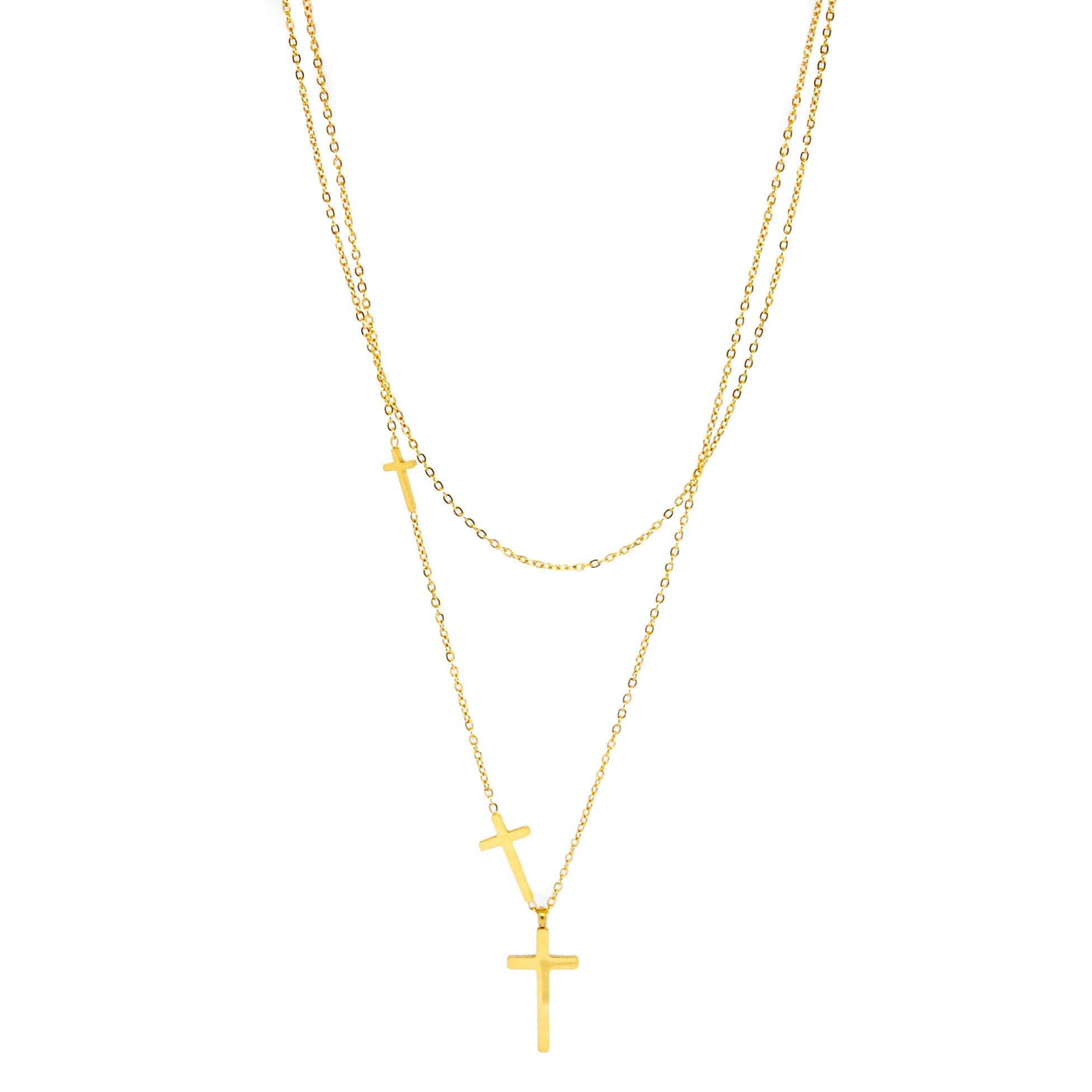 ESE 7832: All IPG Double Cross Elegant Necklace