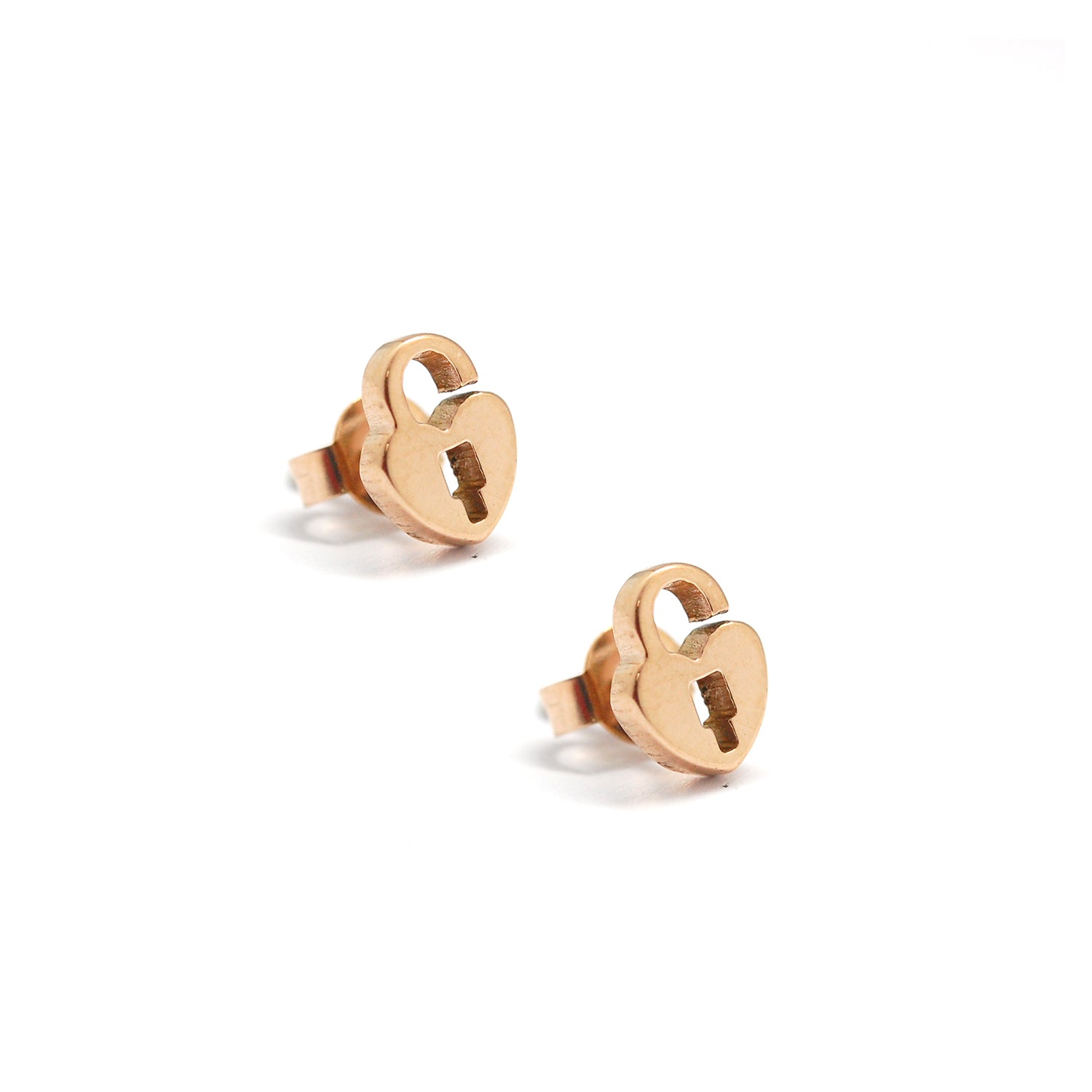 ESE 5076: Rose Gold Love Locked In My Heart Studs
