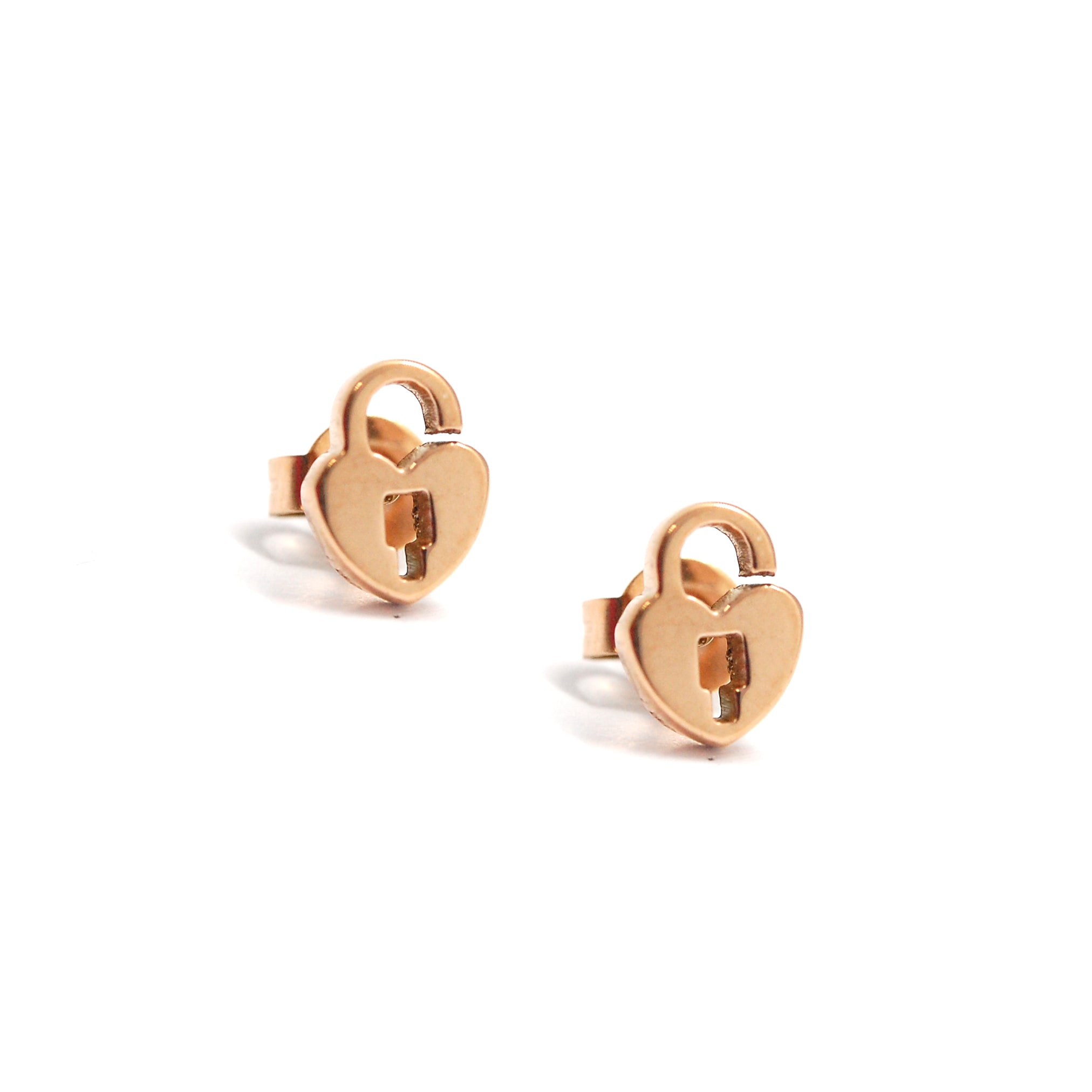 ESE 5076: Rose Gold Love Locked In My Heart Studs