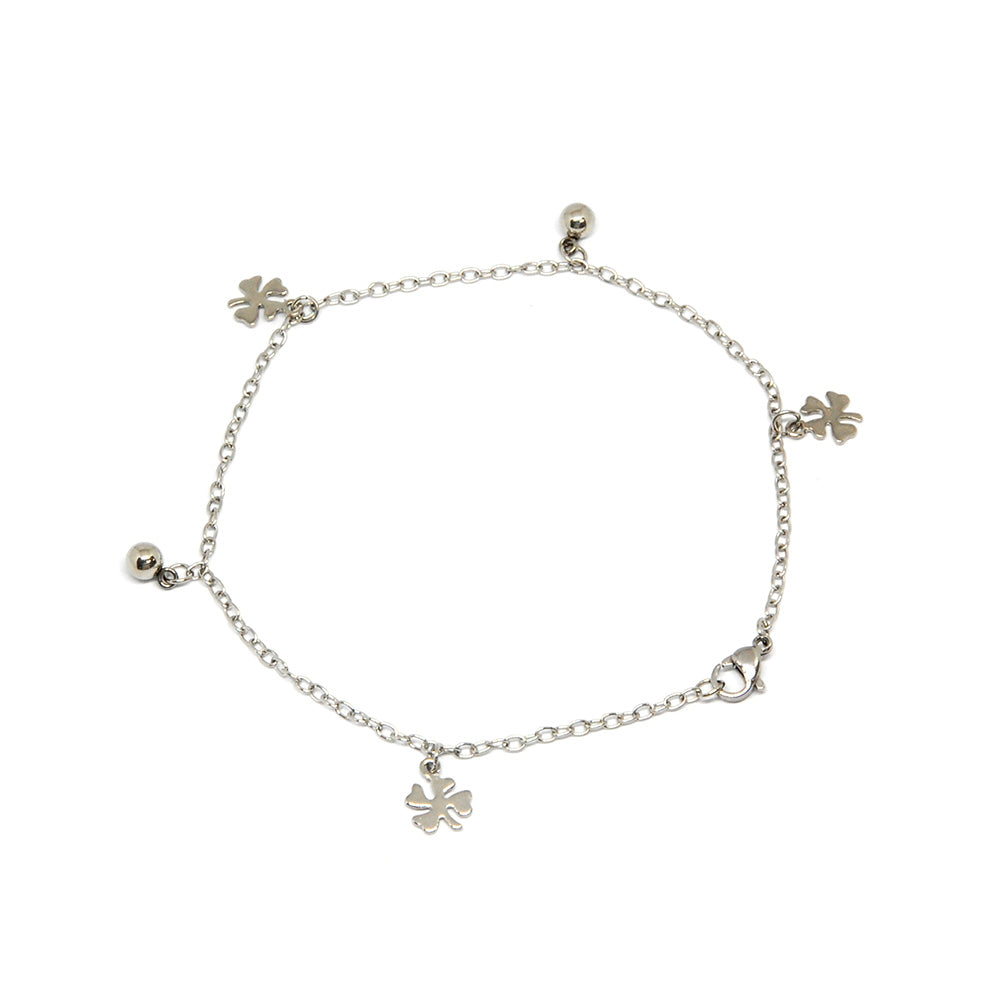 ESA 5699 :  Lucky Clover Anklet w/ 2 Ball Charms