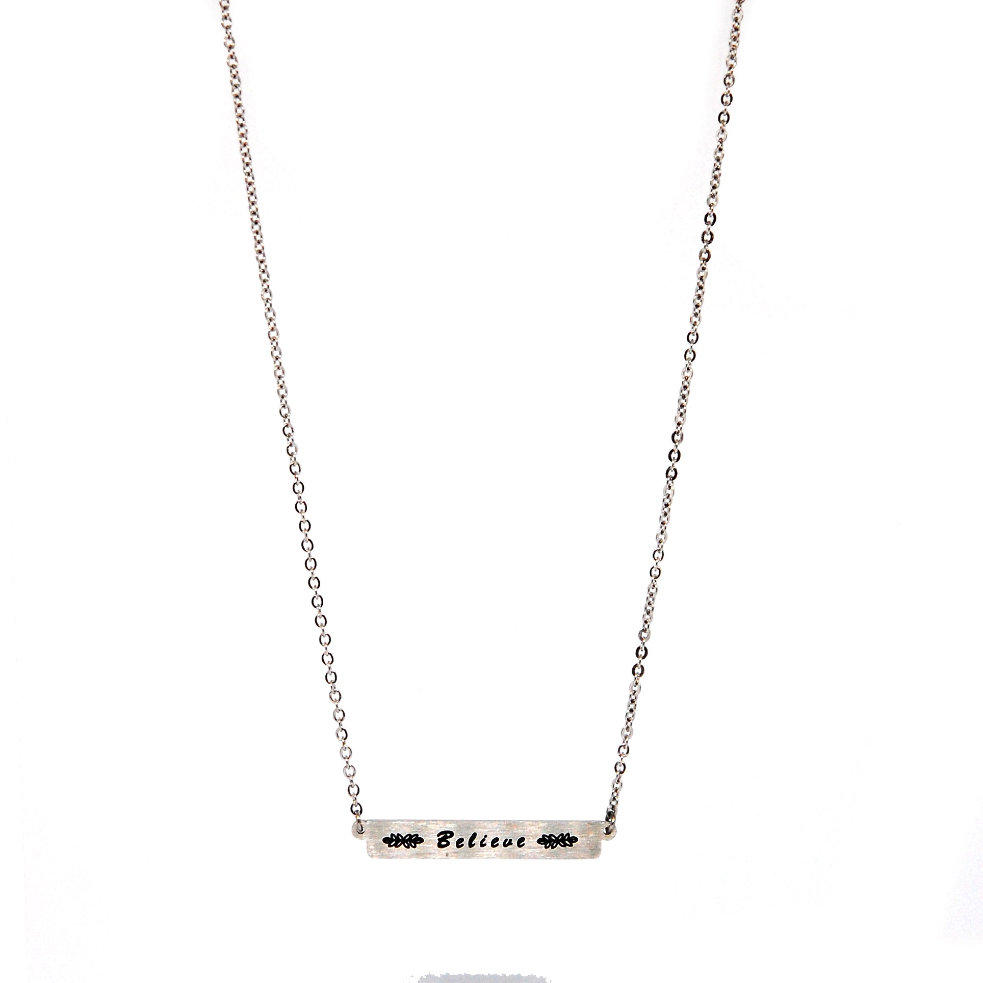 ESN 5705: "Believe" Bar Necklace w/ 18" + 2" Chain
