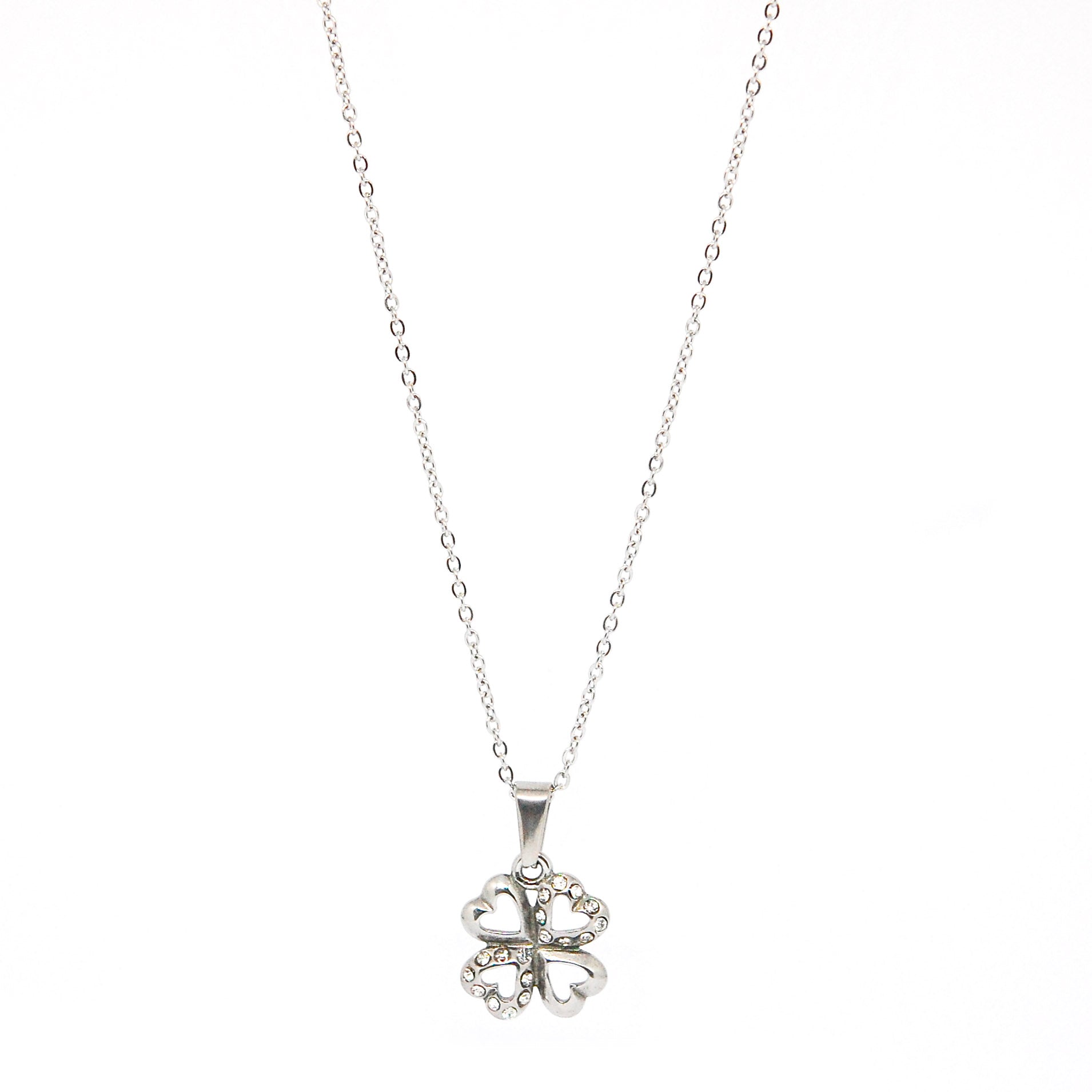 ESN 5725: 18-Cz Studded Lucky Clover Necklace w/ 17" Ultra Thin Chain