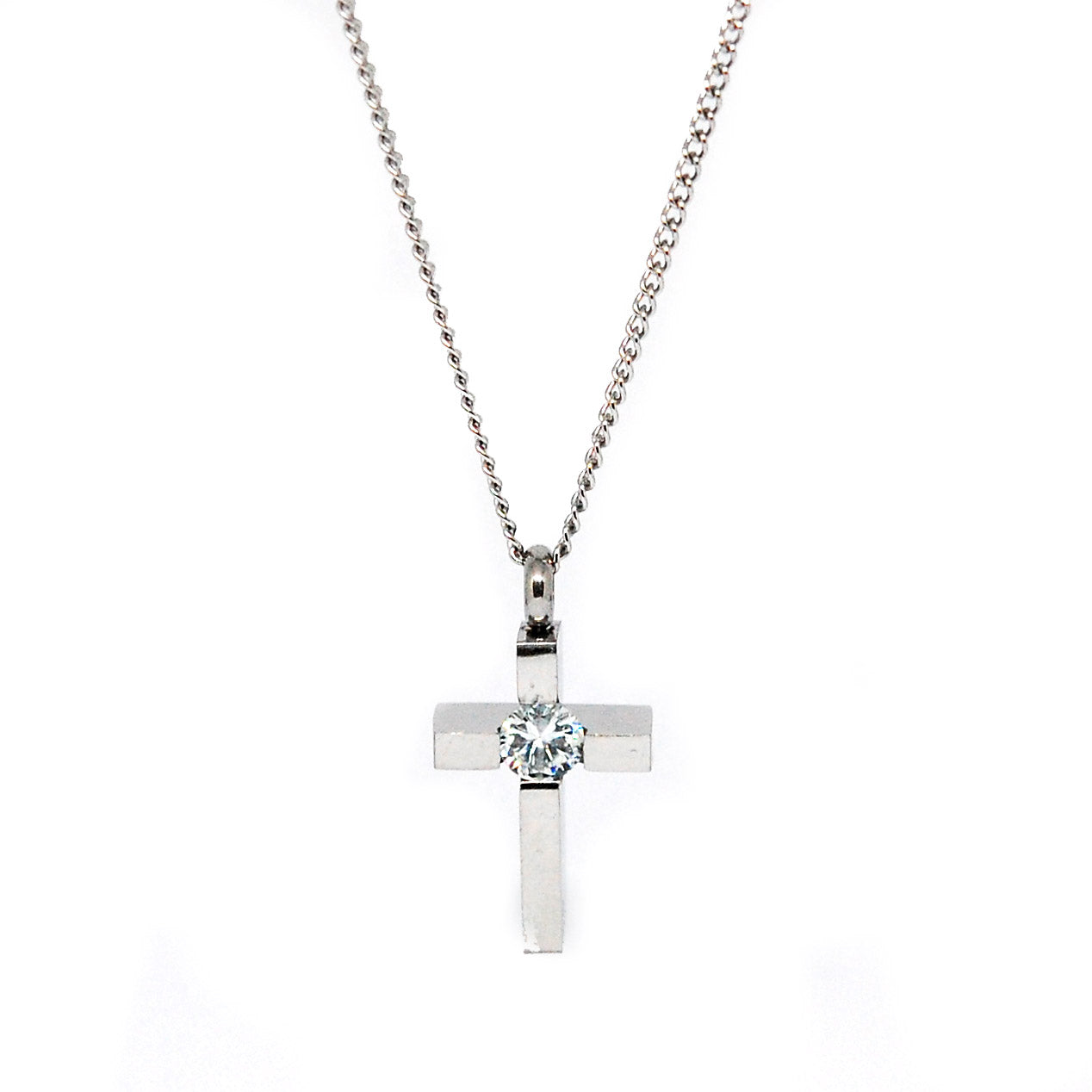 ESN 5752: Block Crucifix w/ 6mm Cz Ctr & 19" Chain