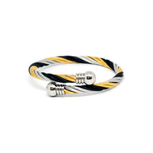 ESBG 7854: 3-Tone Twisted Bangle w/  Round Ends (Black, White, Gold)