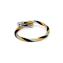 ESBG 7854: 3-Tone Twisted Bangle w/  Round Ends (Black, White, Gold)