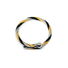 ESBG 7854: 3-Tone Twisted Bangle w/  Round Ends (Black, White, Gold)