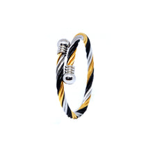 ESBG 7854: 3-Tone Twisted Bangle w/  Round Ends (Black, White, Gold)