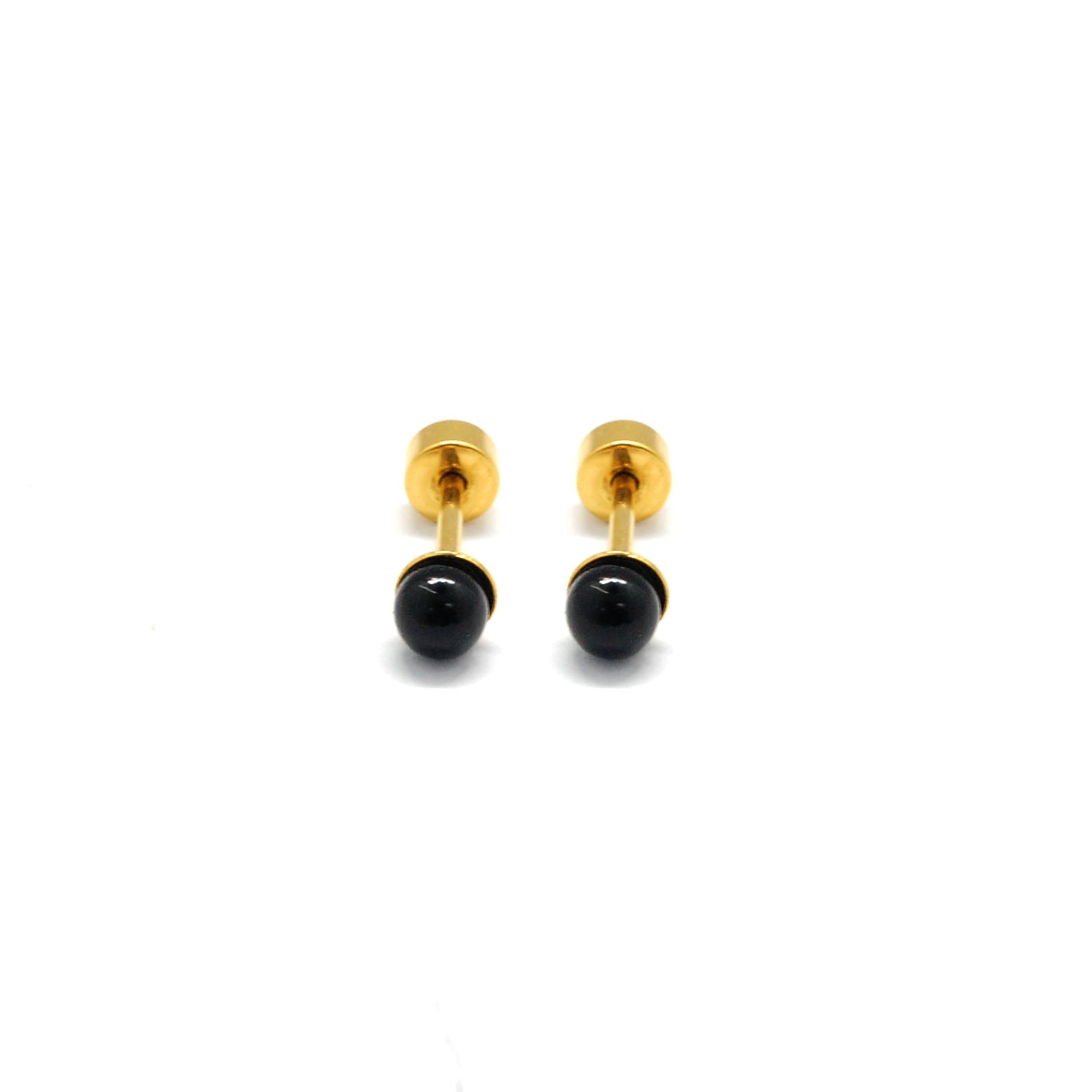 ESE 7674: Black 4mm Gold Plated Aira Studs w/ Baby Safe Chapita