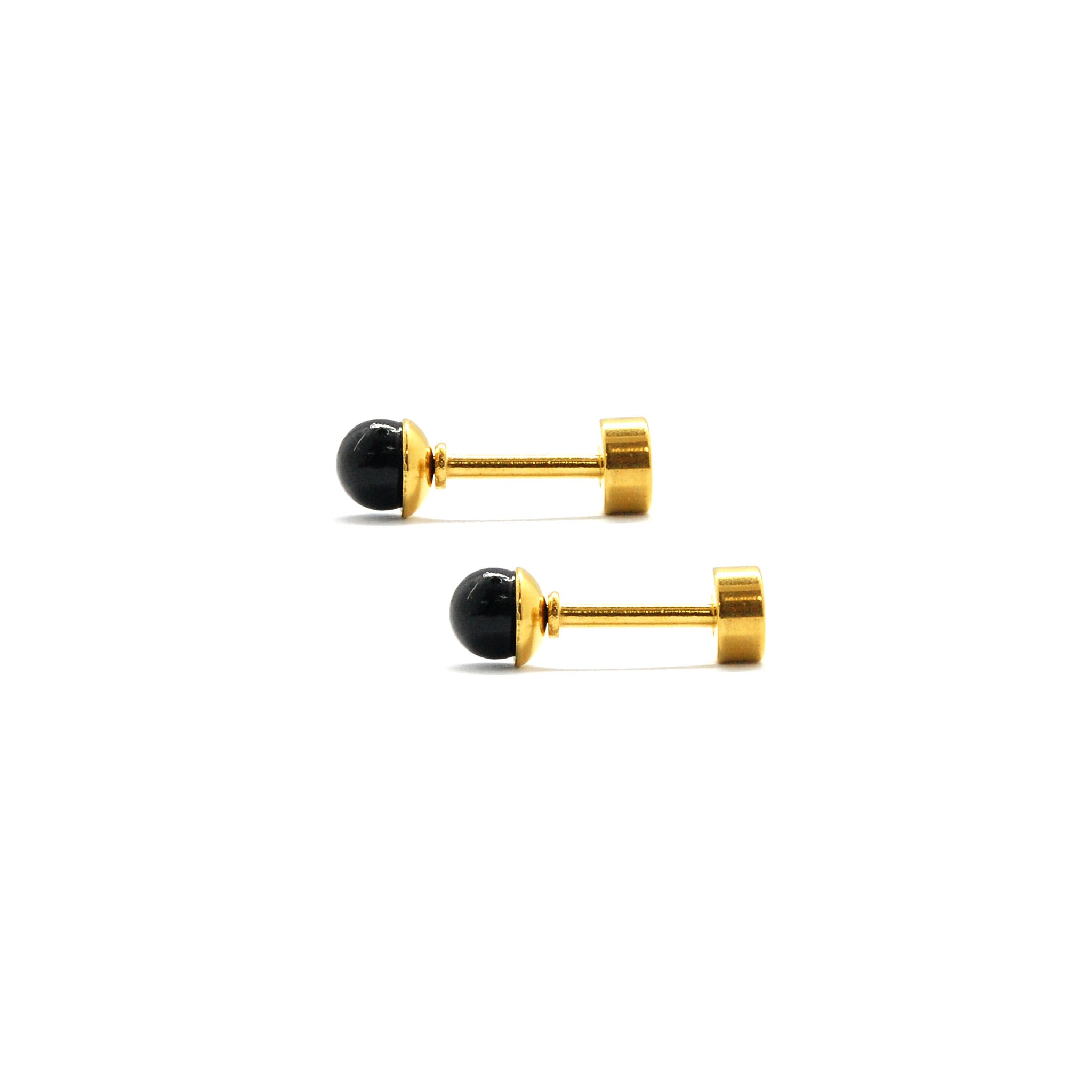 ESE 7674: Black 4mm Gold Plated Aira Studs w/ Baby Safe Chapita