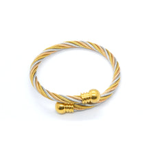 ESBG 7856: 3-Tone Twisted Charriol Bangle w/ Gold Plated Round Ends