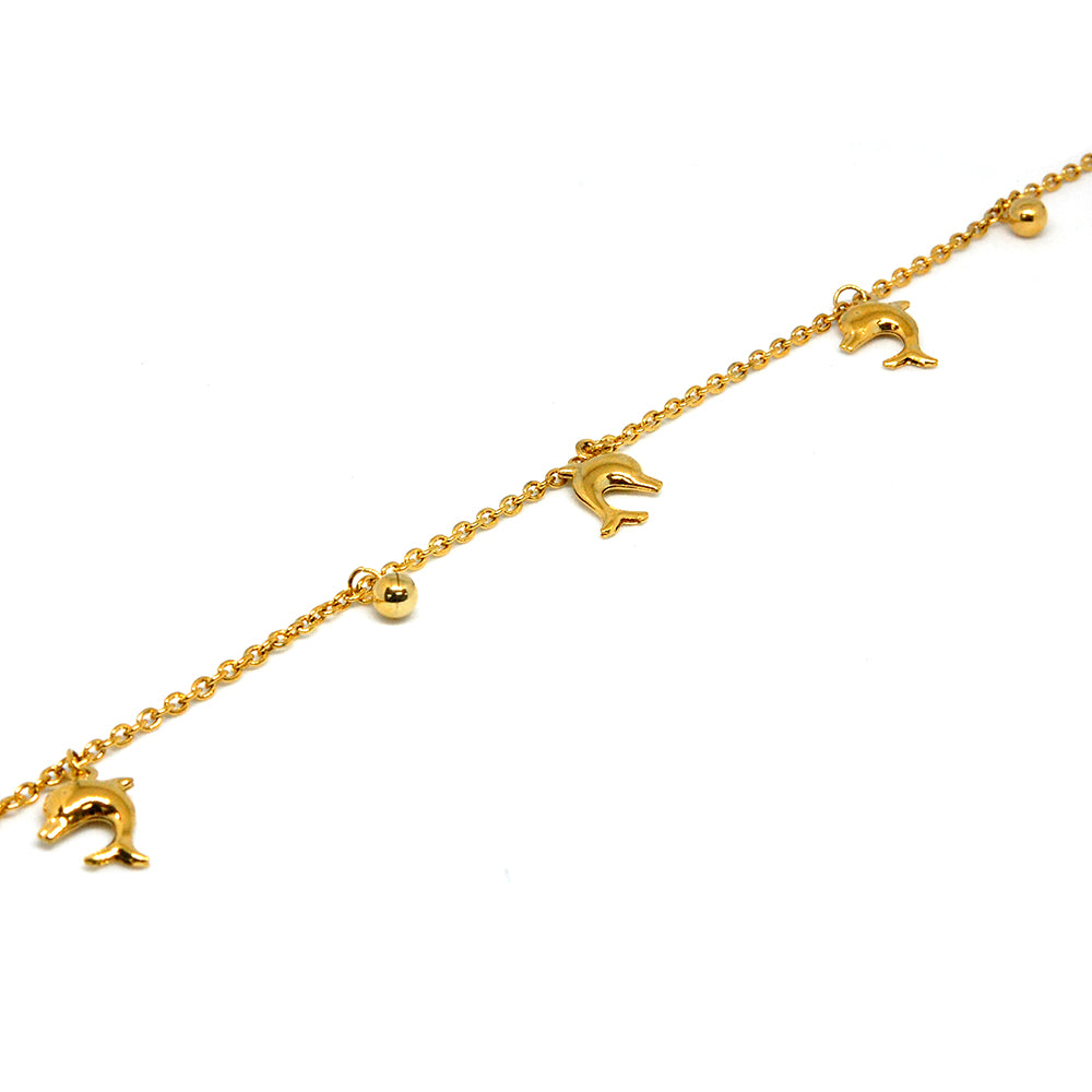 ESBL 6754 :  Gold Plated 3-Dolphin & 2-Ball Bracelet