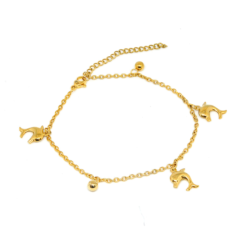 ESBL 6754 :  Gold Plated 3-Dolphin & 2-Ball Bracelet