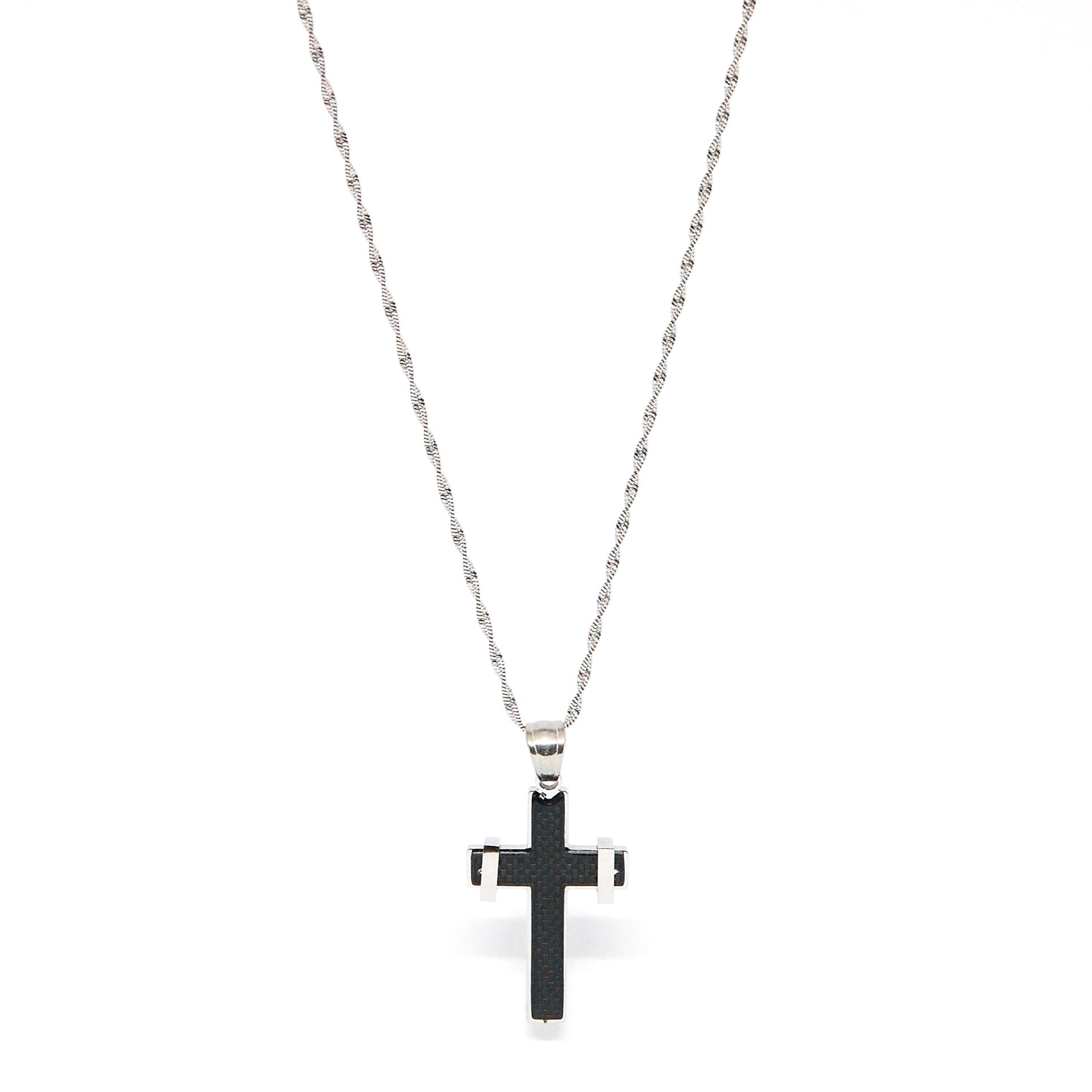 ESN 7315: Black Pixeled Cross Necklace w/ 19.5" Wavy Chain