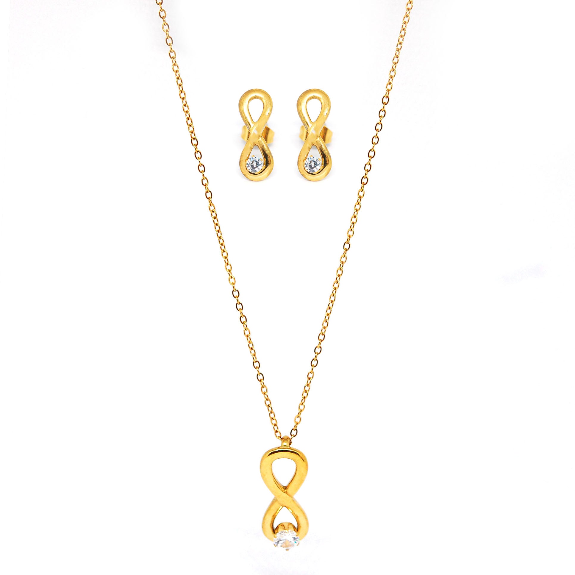 ESE 7381: Gold-Plated Infinity w/ 6mm Cz Necklace & Earring Set