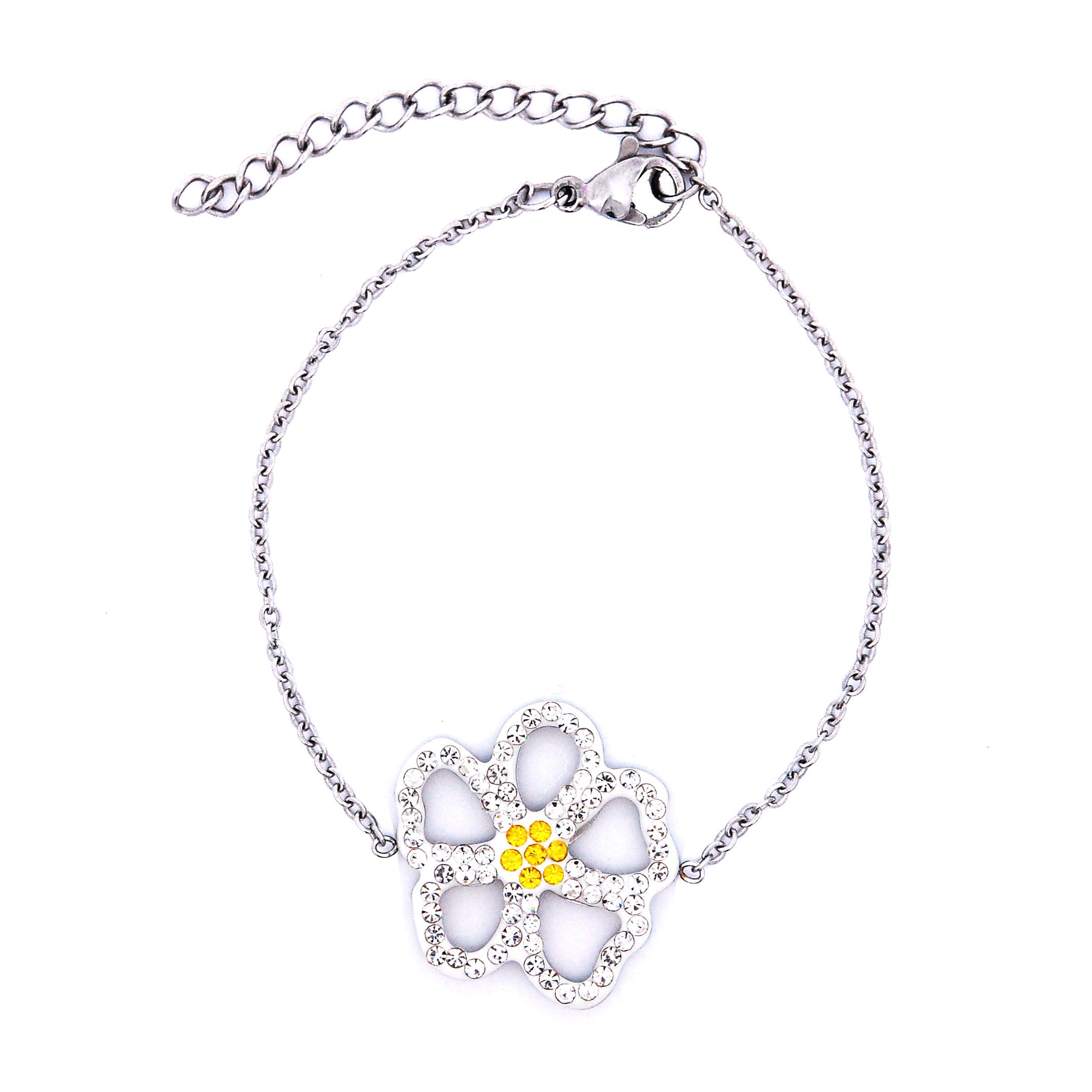 ESBL 7614: White & Gold Crystal Studded 5-Petal Floral Bracelet