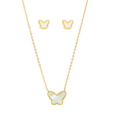 SET 7618: Gold Etched MOP Butterfly Necklace & Earrings Set