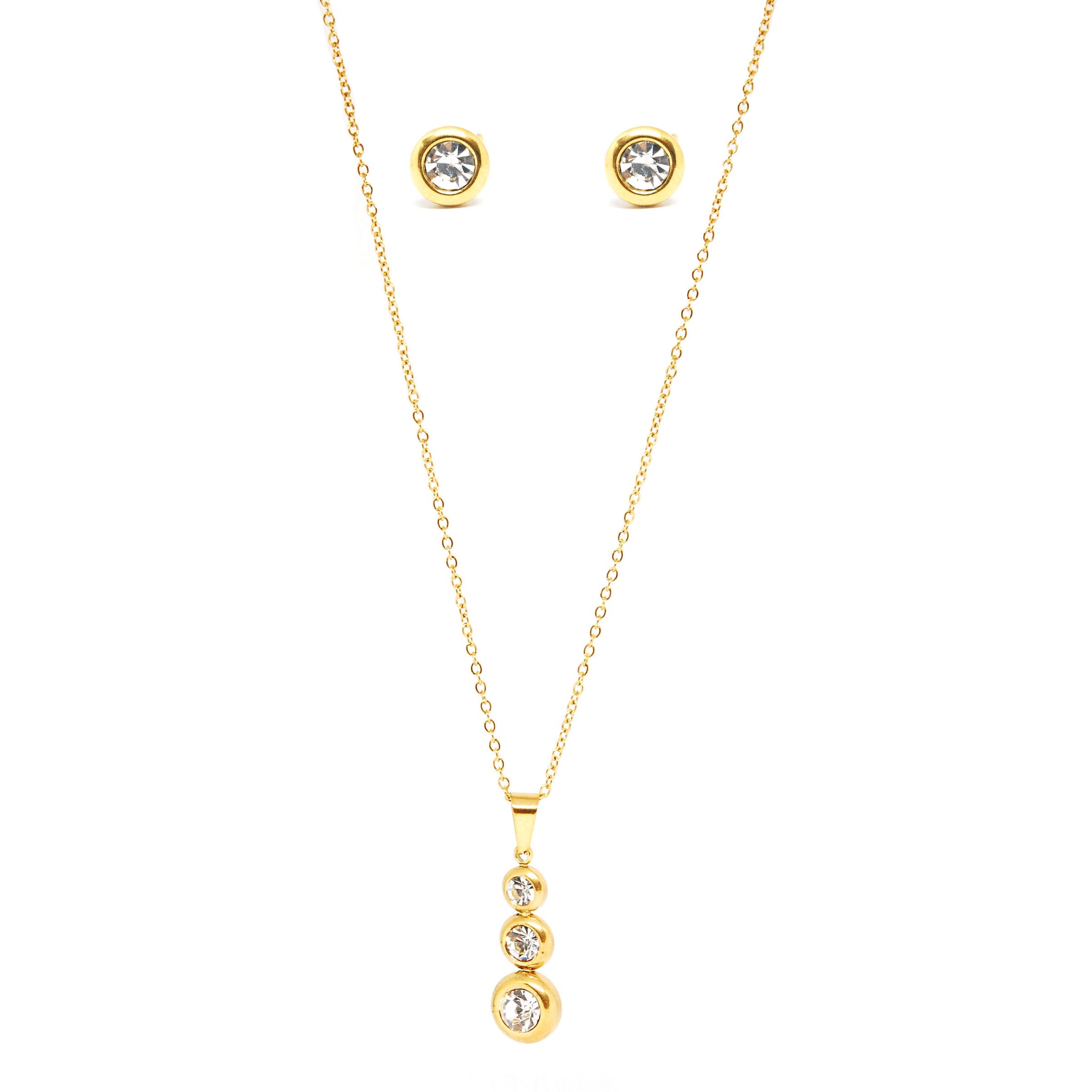 SET 7622: IPG Triple Crystal Cascading Necklace & Earrings Set