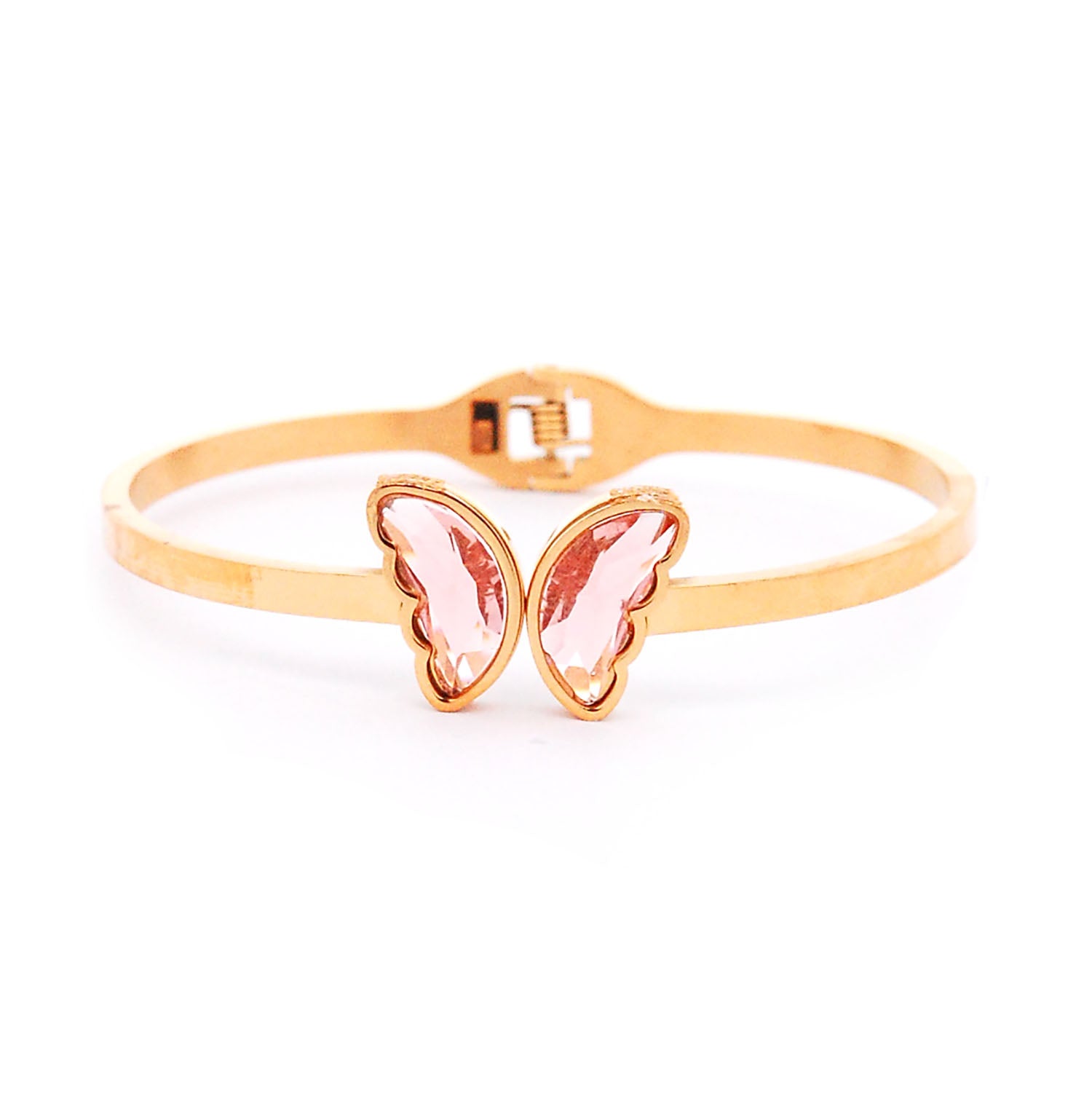 ESBG 7629: Gold-Plated Pink Crystal Butterfly Bangle