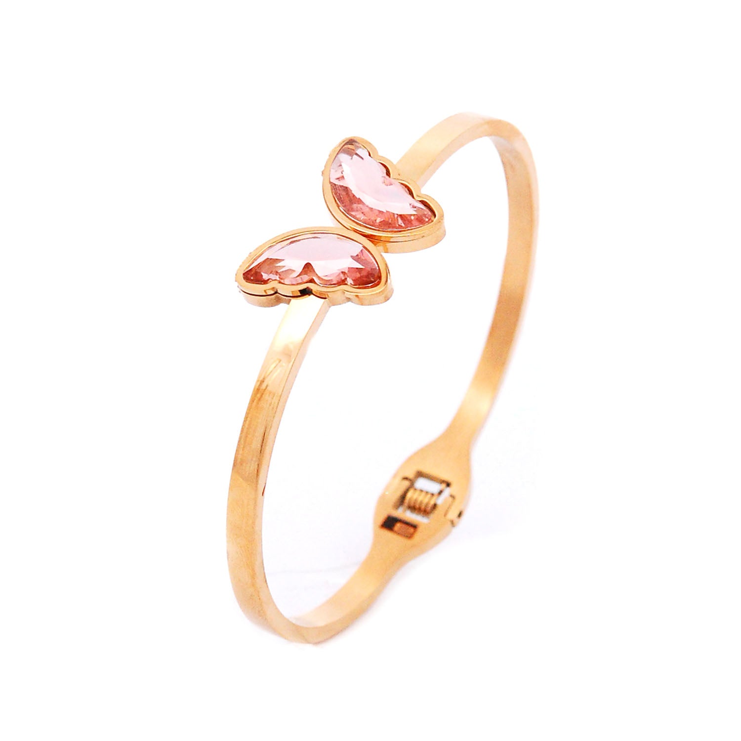 ESBG 7629: Gold-Plated Pink Crystal Butterfly Bangle