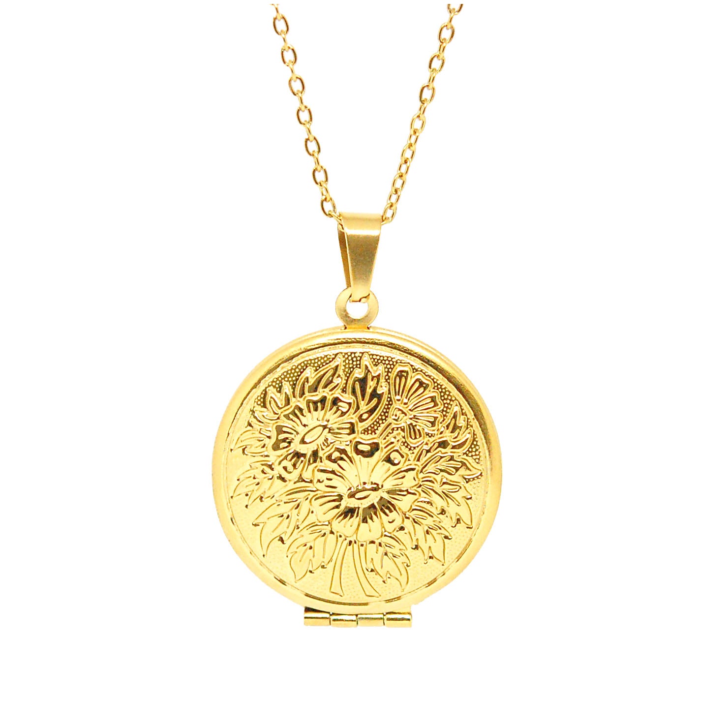 ESN 7634: All IPG 27mm Open-Able European Circle Locket Necklace