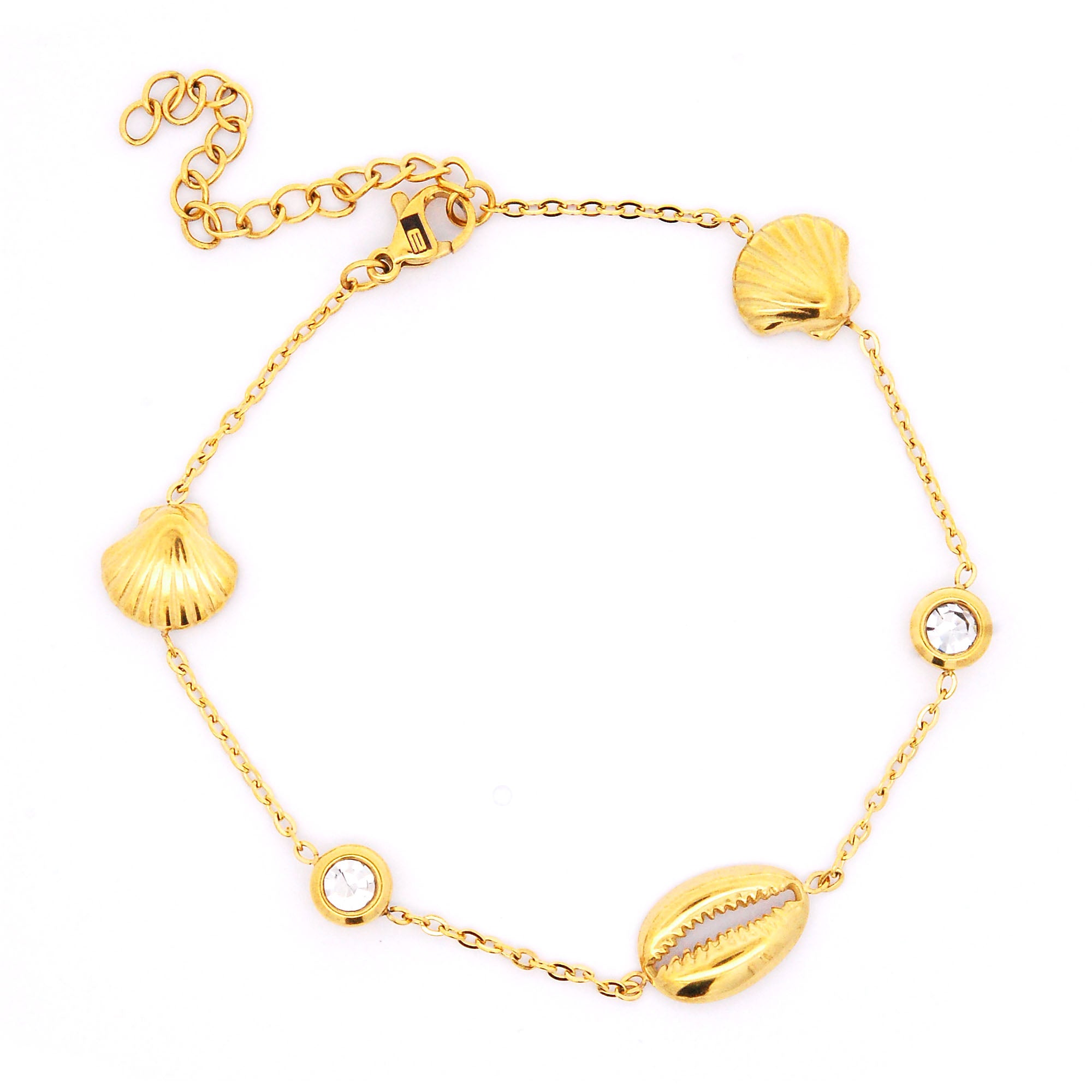 ESBL 7641: Gold-Plated Delicate Crystals & Seashells Bracelet