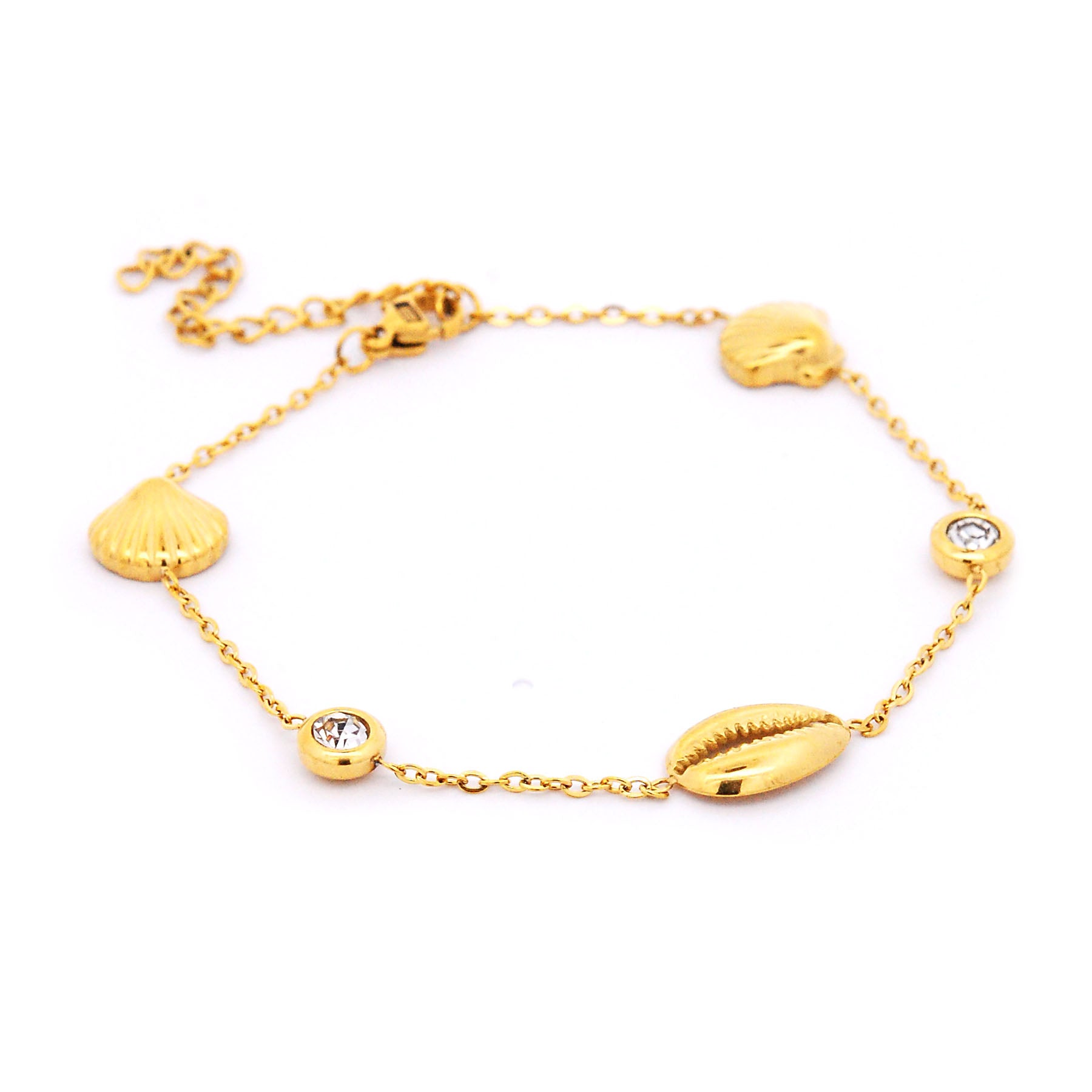 ESBL 7641: Gold-Plated Delicate Crystals & Seashells Bracelet