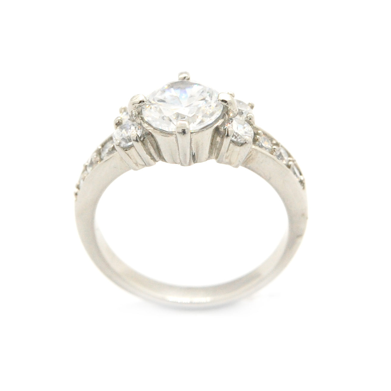 ESR 7560: Christina 7mm Cubic zirconia Center Ring with 4 x 2mm Cubic ziconia Accents & Paved Sides Ring