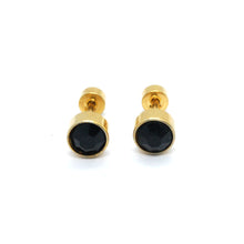 ESE 7669: Enclosed Gold Plated 6mm Black Cz Studs w/ Baby Safe Chapita