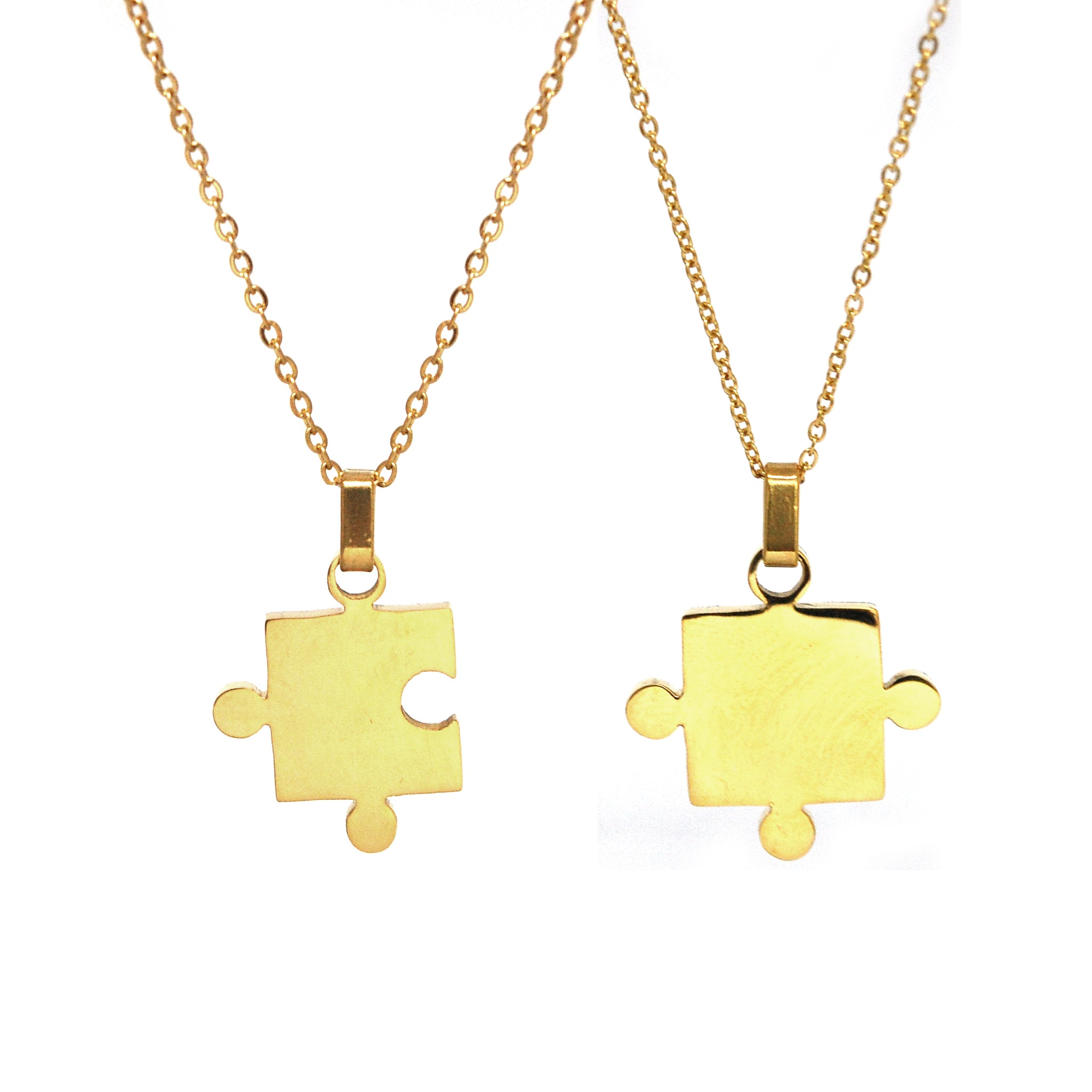 SET 6087: Gold Plated Jigsaw Puzzle Couple Necklace Set (Left and Right)