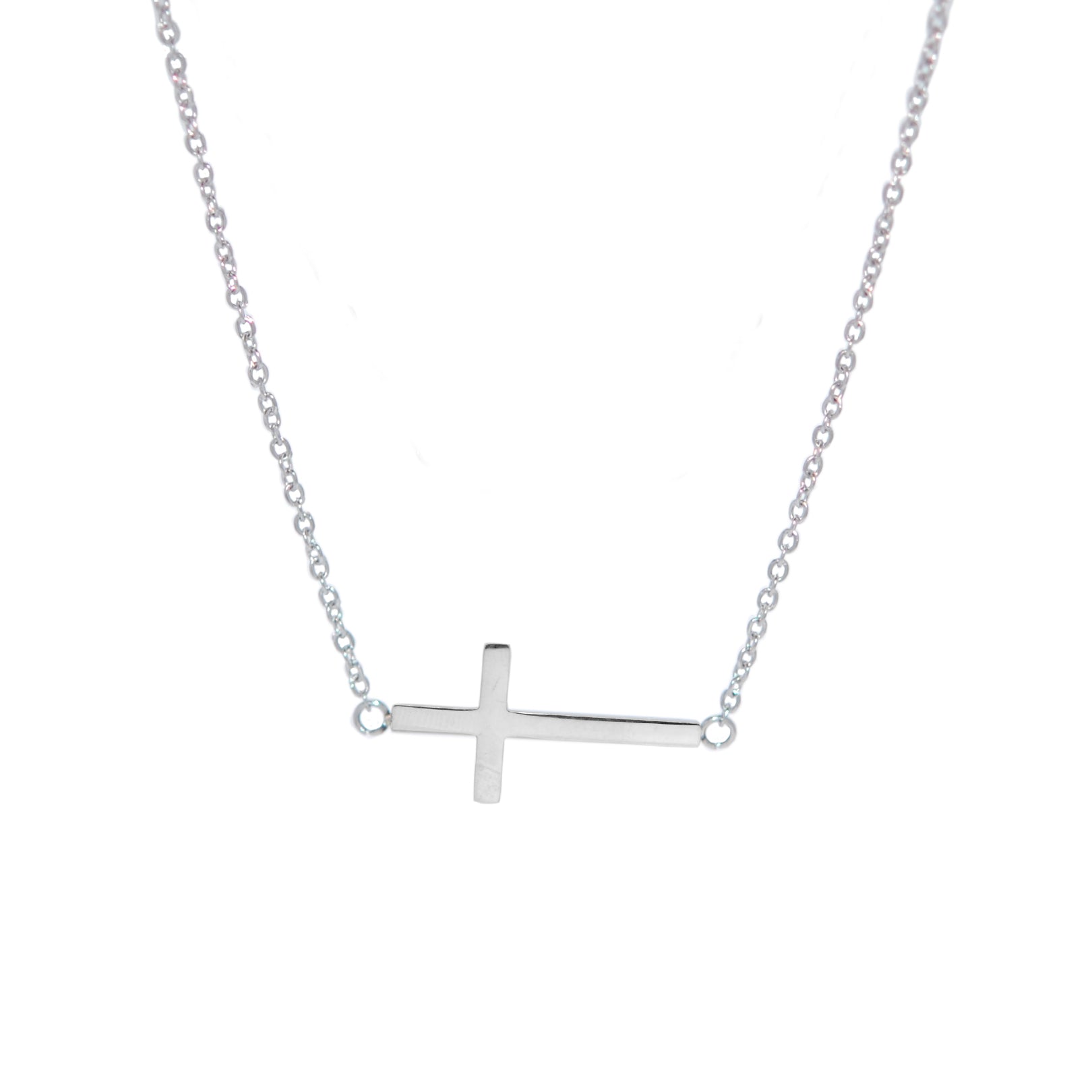 ESN 5702: Flat Crucifix Necklace w/ 17.5" + 2" Med Link Chain