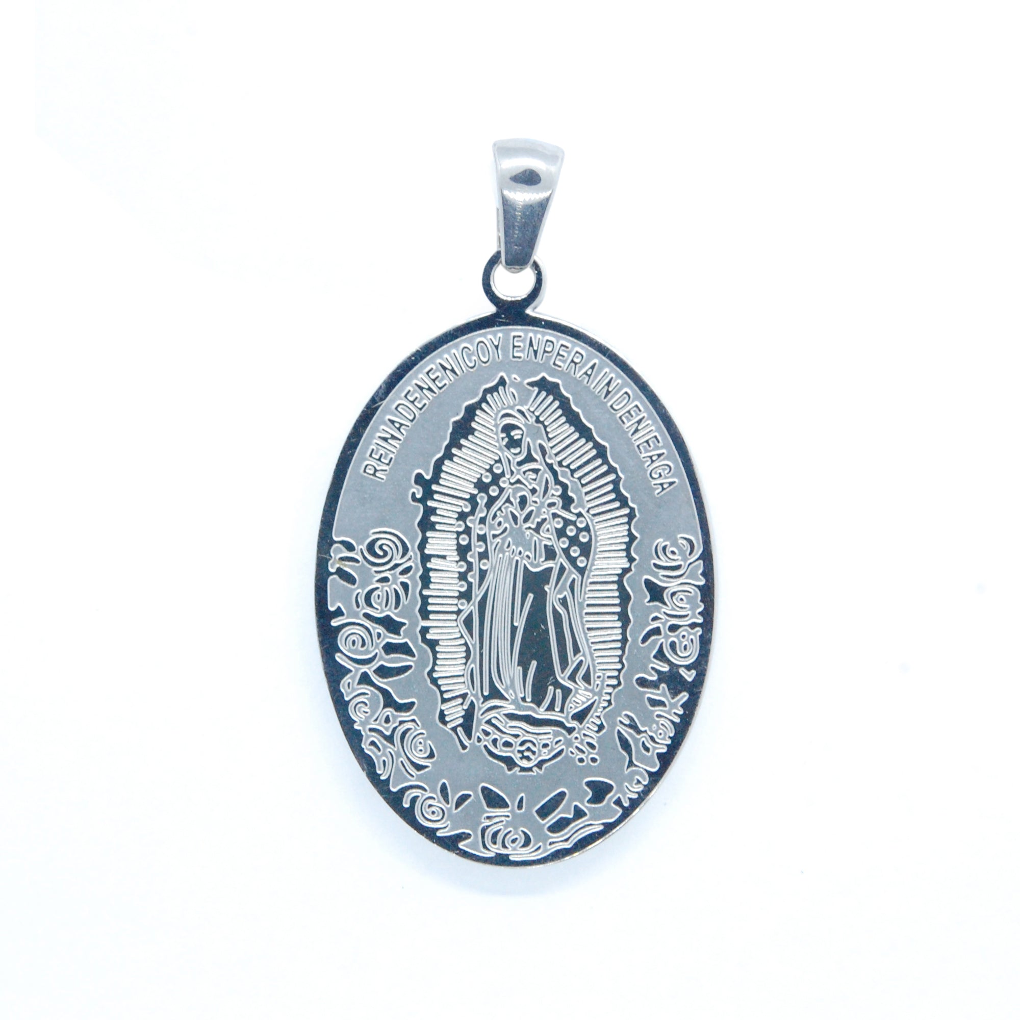 ESP 6021: Virgin Mary Surrounded By Flowers Medium Oval Pendant