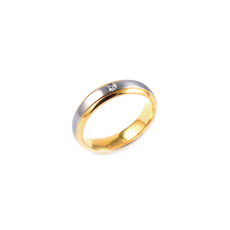 ESR 7805: Patricia Comfort Fit Satin Band with Yellow Gold Sides & Small Cubic Zirconia