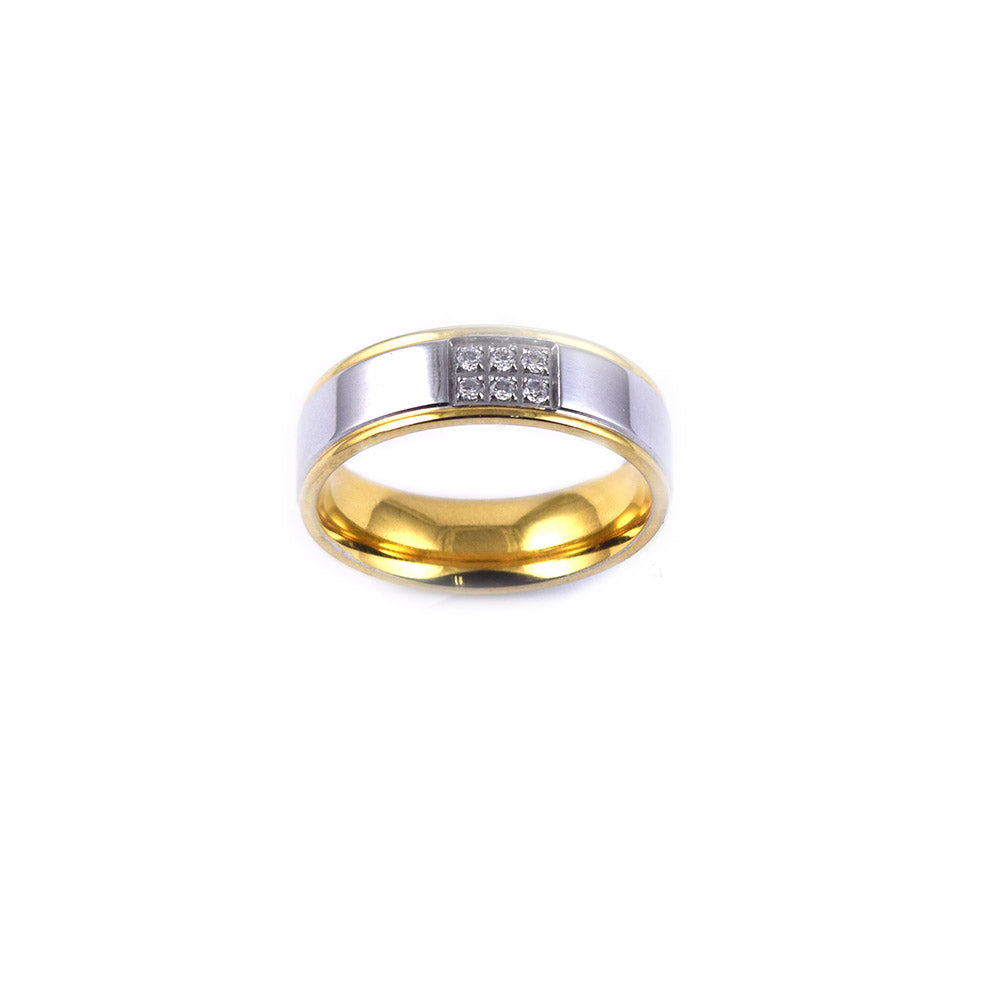 ESR 7515: Claire Glossy Stainless Steel Band with Gold-Plate Borders & 6 Cubic Zirconia