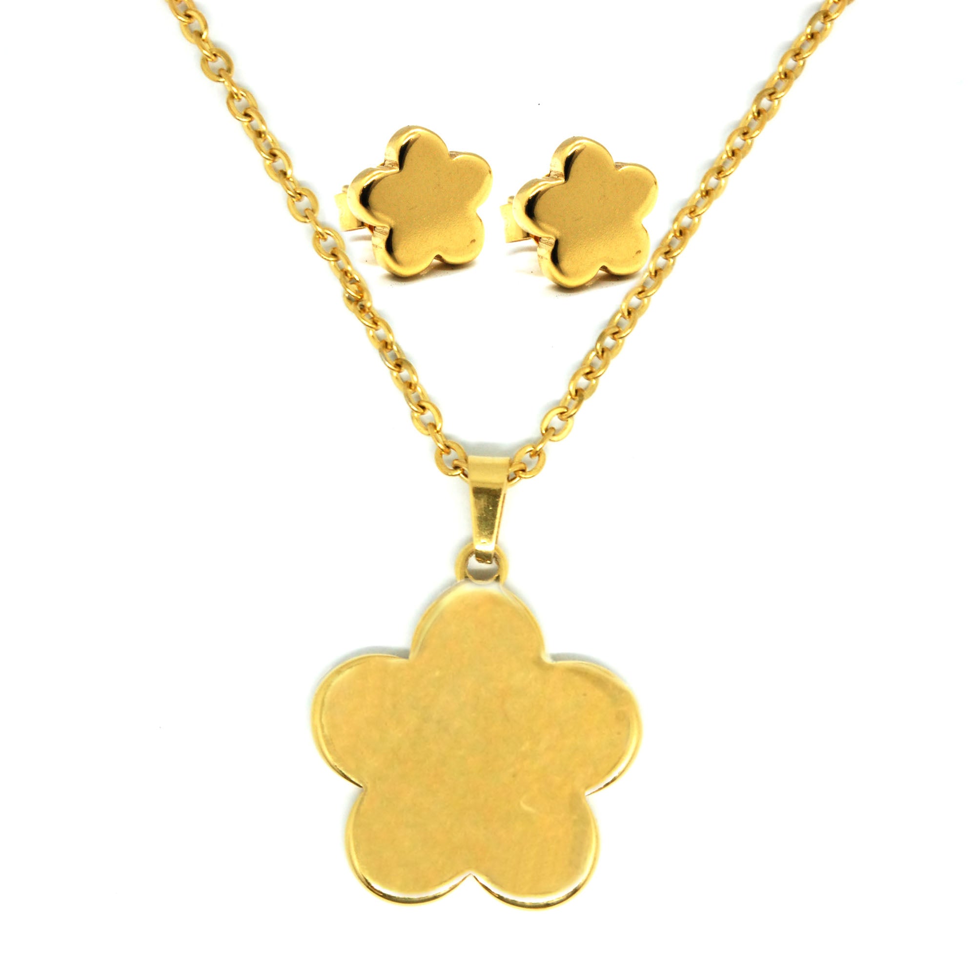 SET 5720: Gold-Plated 5-Petal Fat Flower Necklace & Earrings Set