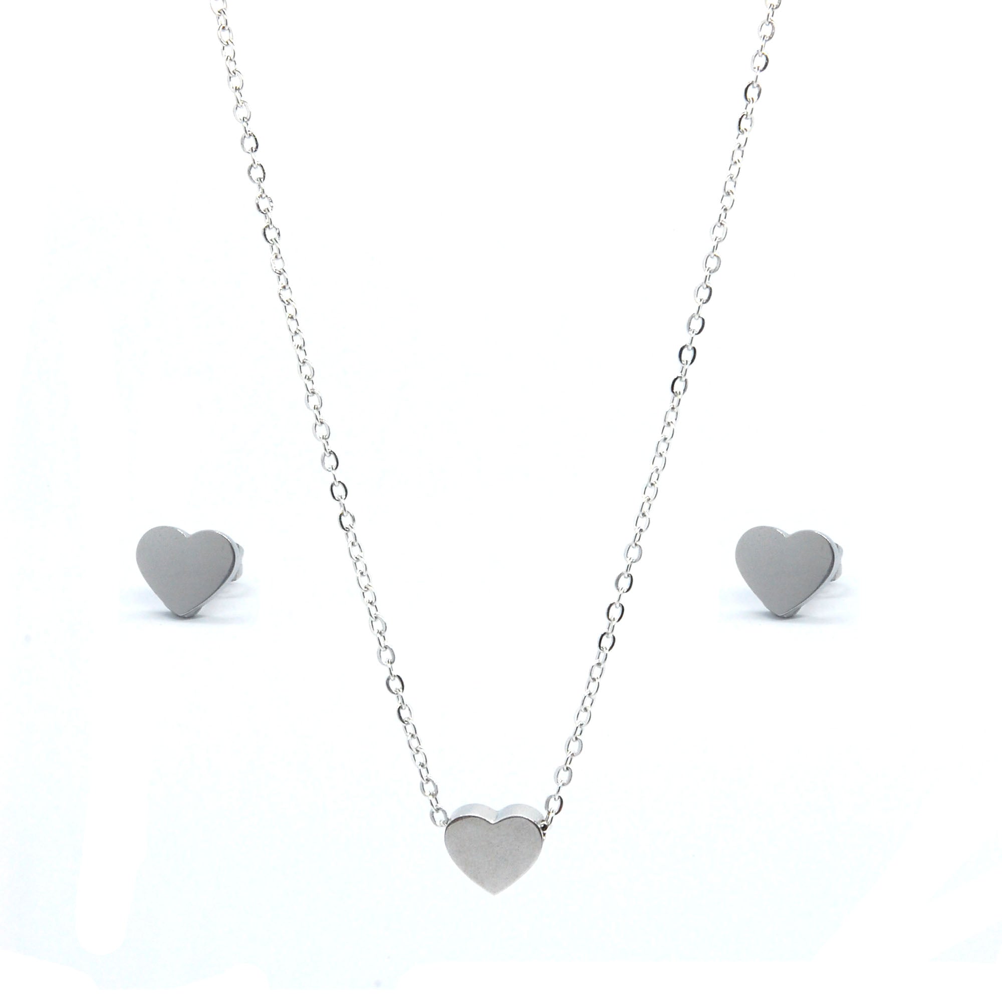 SET 6697: Solid Heart Necklace & Earrings Set