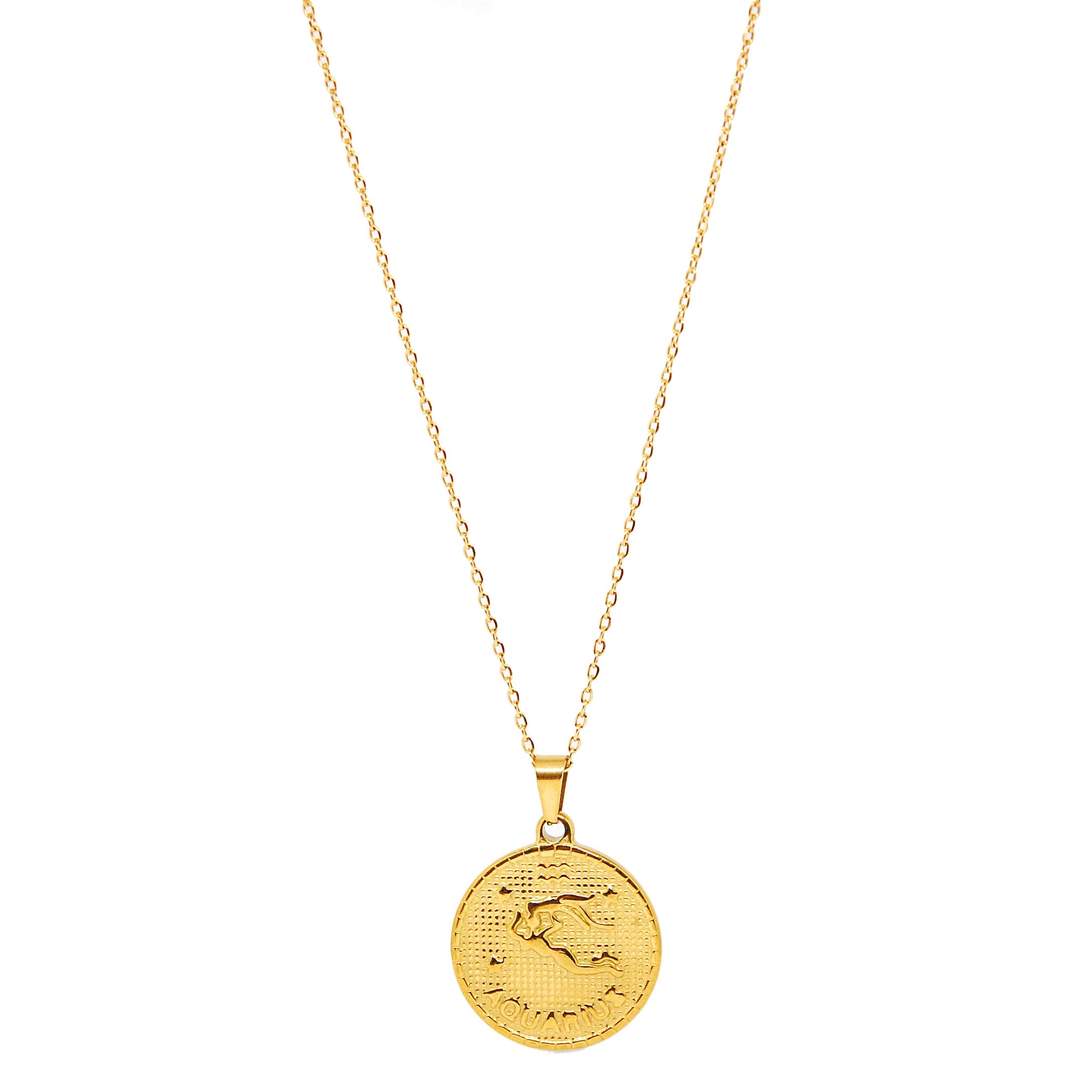 Gold-Plated Zodiac Sign 25mm Circle Neckace w/ 18" Chain