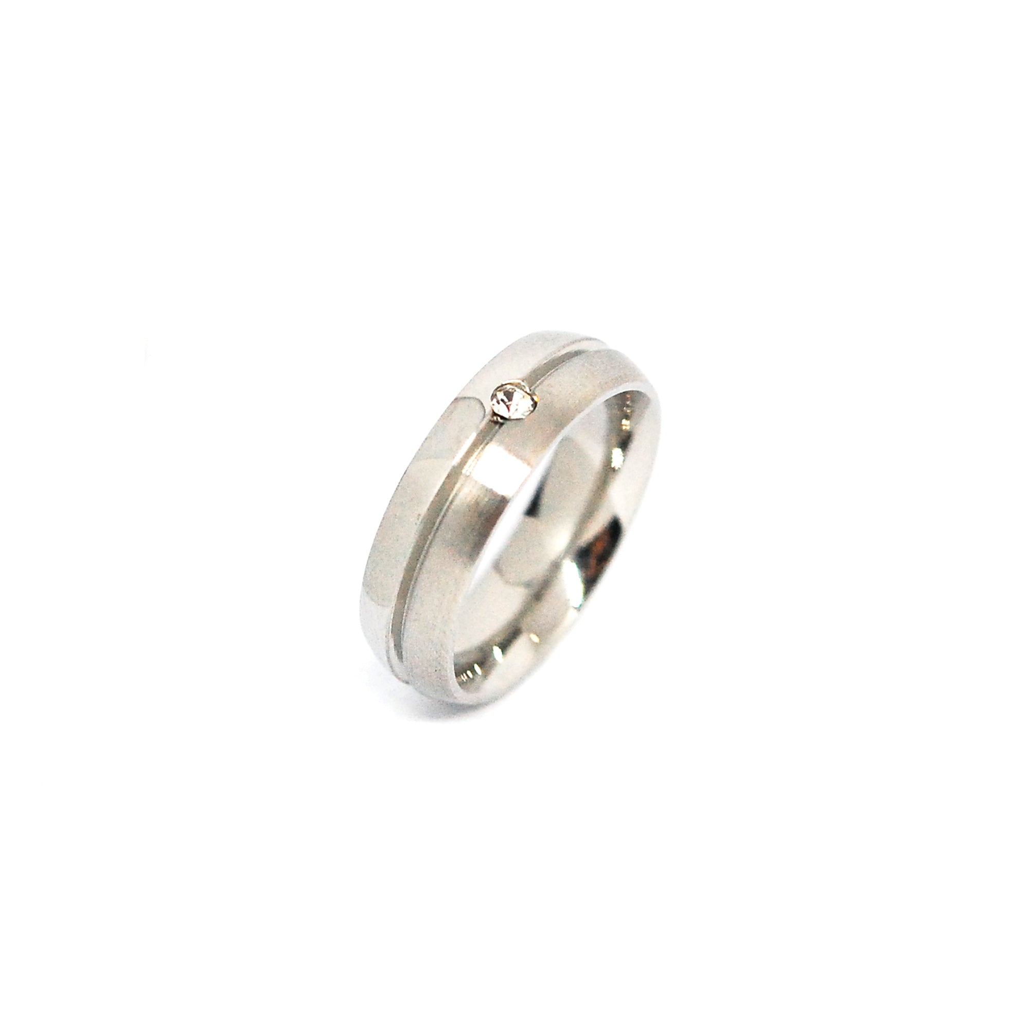 ESR 5890: Cindy 6mm Half-Matte Half Glossy Comfort Fit Ring w/ Swirl & 1 Cz Ctr