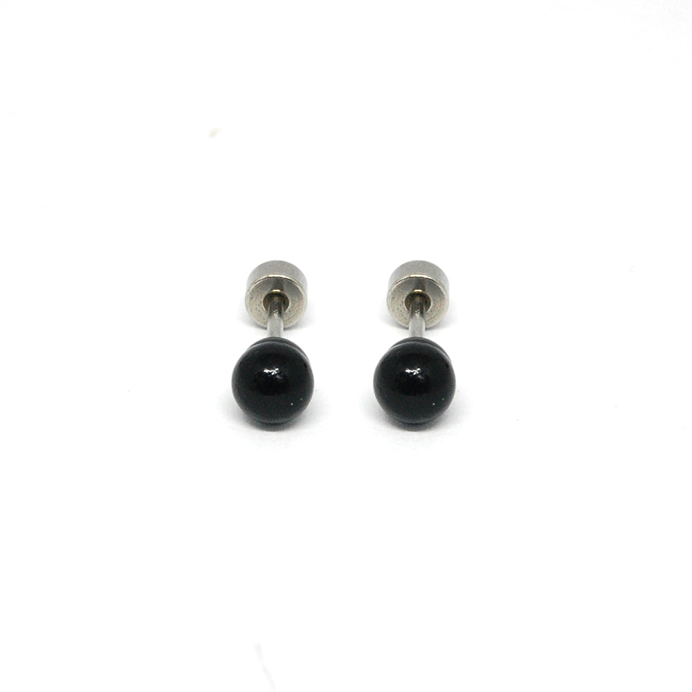 ESE 7684: Black 5mm Aira Studs w/ Baby Safe Chapita