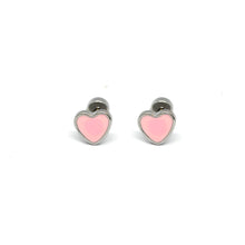 ESE 7678: Playful Baby Pink 5mm Heart Studs w/ Baby Safe Chapita