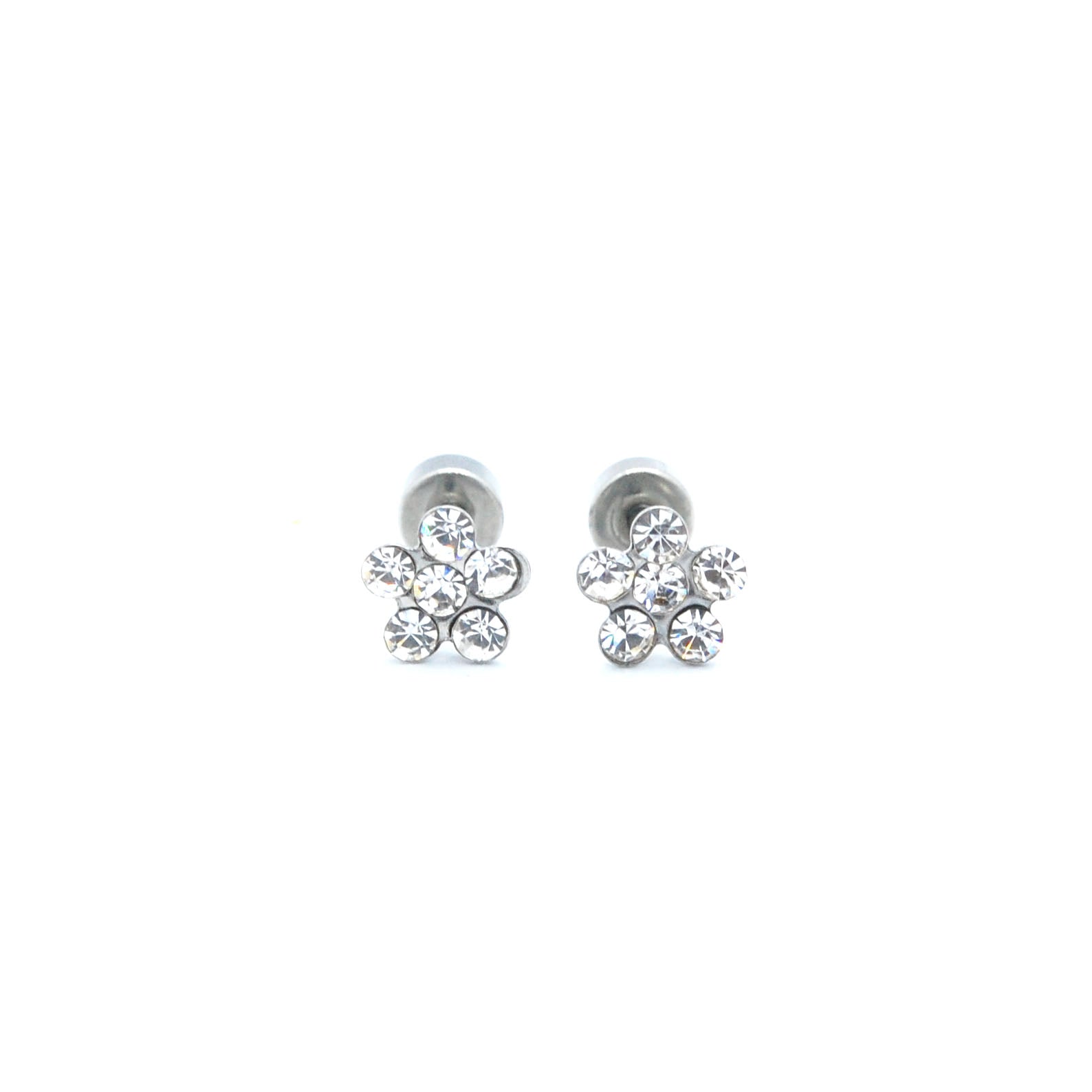 ESE 7050: Pair of 6-Cubic Zirconia Rositas Earrings w/ Child Safe Chapita