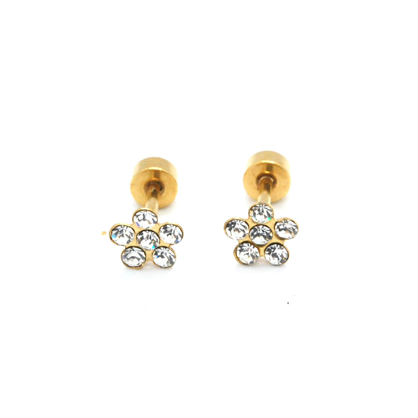 ESE 7665: Gold-Plated 6-Cubic Zirconia Rositas Earrings w/ Child Safe Chapita