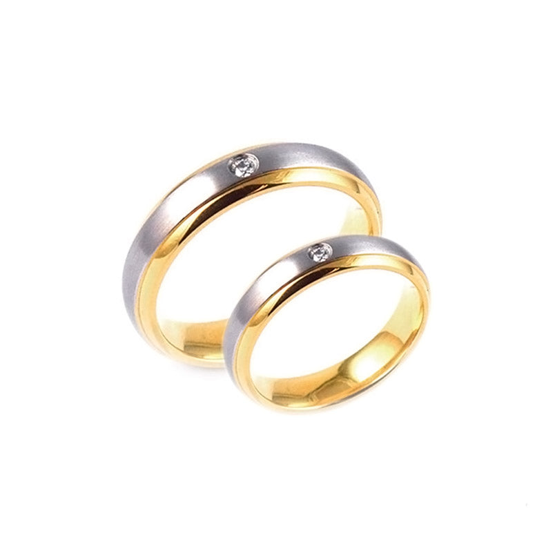 ESR 7805: Patricia Comfort Fit Satin Band with Yellow Gold Sides & Small Cubic Zirconia