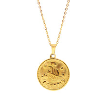Gold-Plated Zodiac Sign 25mm Circle Neckace w/ 18